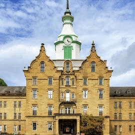 Trans-Allegheny Lunatic Asylum in Weston, West Virginia — one of the largest hand-cut stone buildings in the United States.