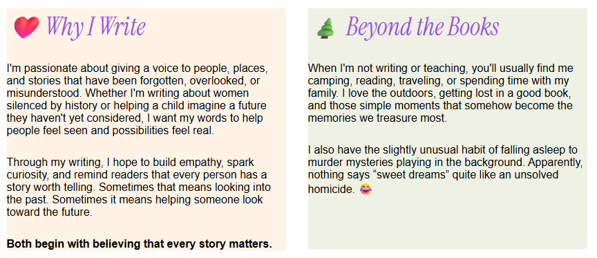 Why Kimberly K. Taylor writes and a glimpse into her life beyond books, including family, camping, reading, and travel.